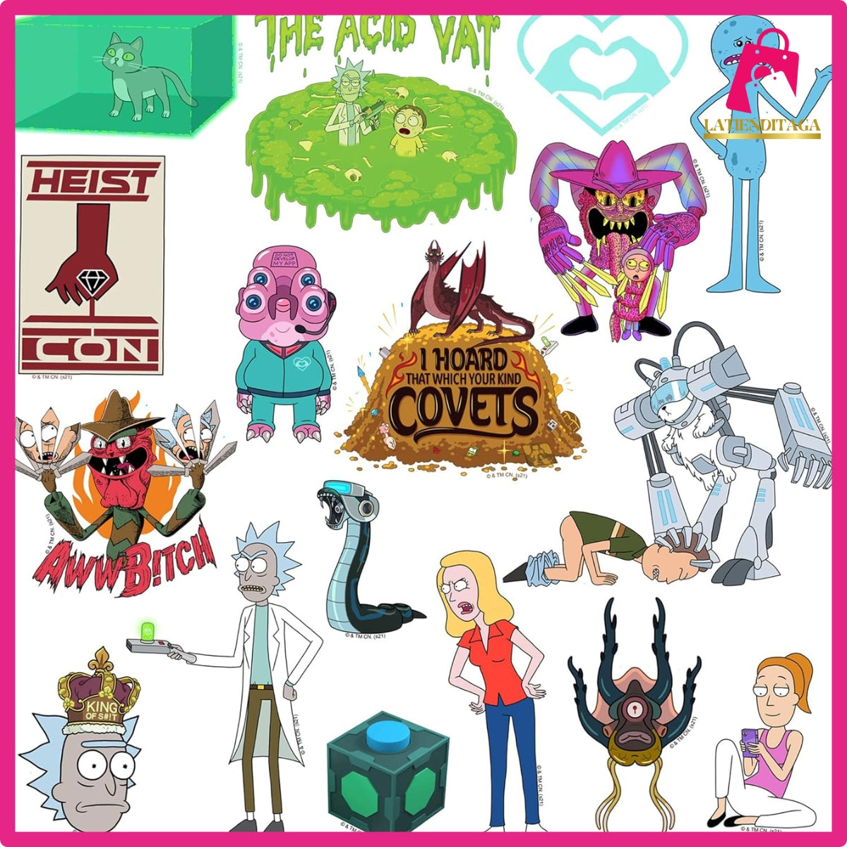 50 autocollants en vinyle découpés Rick &amp; Morty – Ordinateur portable, bouteille, skateboard