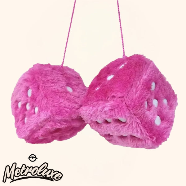 Retro Square Mirror Pendant & Furry Plush Dice – Car Interior Decoration