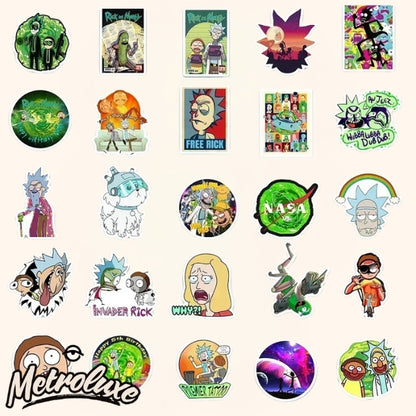 50pcs Ric & Mort vinyl stickers, large, durable, deluxe, for indoor or outdoor use