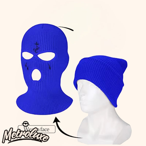 Cross Embroidery Ski Mask Winter Balaclava Hat 3-Hole Knitted Balaclava, Full Face & Neck Warm