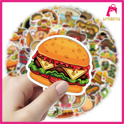 100 PCS Cartoon Mexican Food Festival Stickers PVC Waterproof Stickers Decals For Kids Boys Girls Toys Gifts