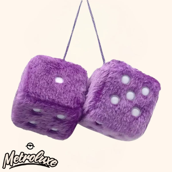Retro Square Mirror Pendant & Furry Plush Dice – Car Interior Decoration