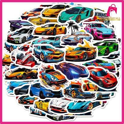 Paquete de pegatinas variadas de dibujos animados de coche de carreras para niños, equipaje de viaje, álbum de recortes, decoración de pared, calcomanías de grafiti, 50 Uds.
