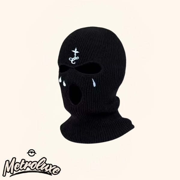 Cross Embroidery Ski Mask Winter Balaclava Hat 3-Hole Knitted Balaclava, Full Face & Neck Warm