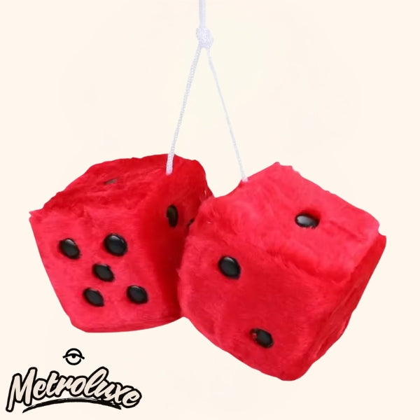 Retro Square Mirror Pendant & Furry Plush Dice – Car Interior Decoration