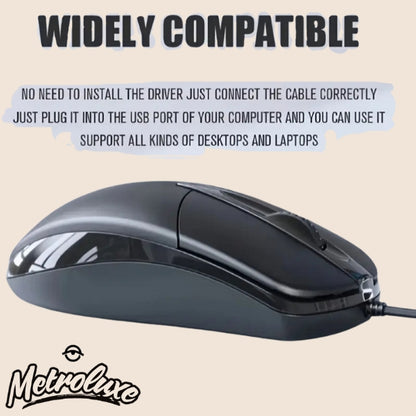 Ambidextrous USB Optical Mouse 1200DPI Wired for PC & Laptop – Black Compact