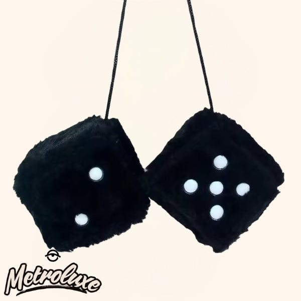 Retro Square Mirror Pendant & Furry Plush Dice – Car Interior Decoration