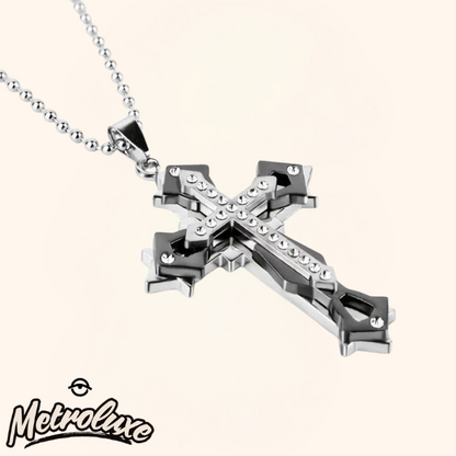 Exquisite Cross Pendant Necklace – 3-Layer Amulet, Unisex, Holiday Gift