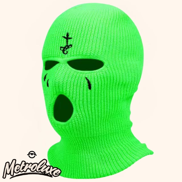 Cross Embroidery Ski Mask Winter Balaclava Hat 3-Hole Knitted Balaclava, Full Face & Neck Warm