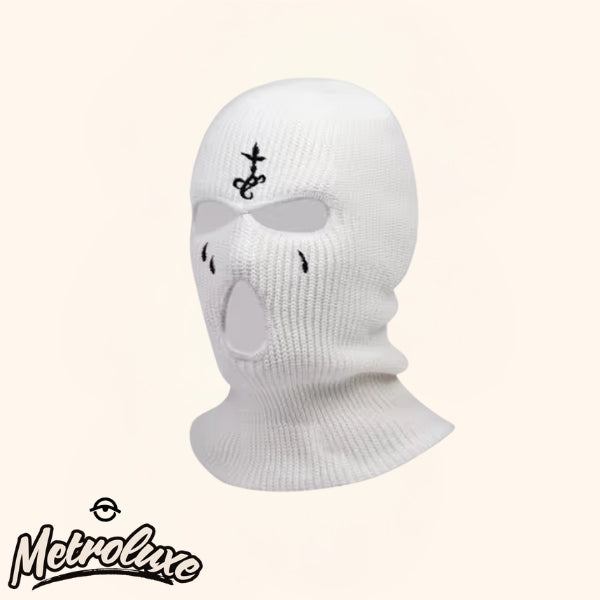 Cross Embroidery Ski Mask Winter Balaclava Hat 3-Hole Knitted Balaclava, Full Face & Neck Warm