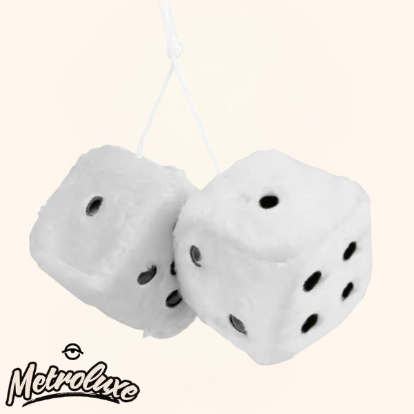 Retro Square Mirror Pendant & Furry Plush Dice – Car Interior Decoration