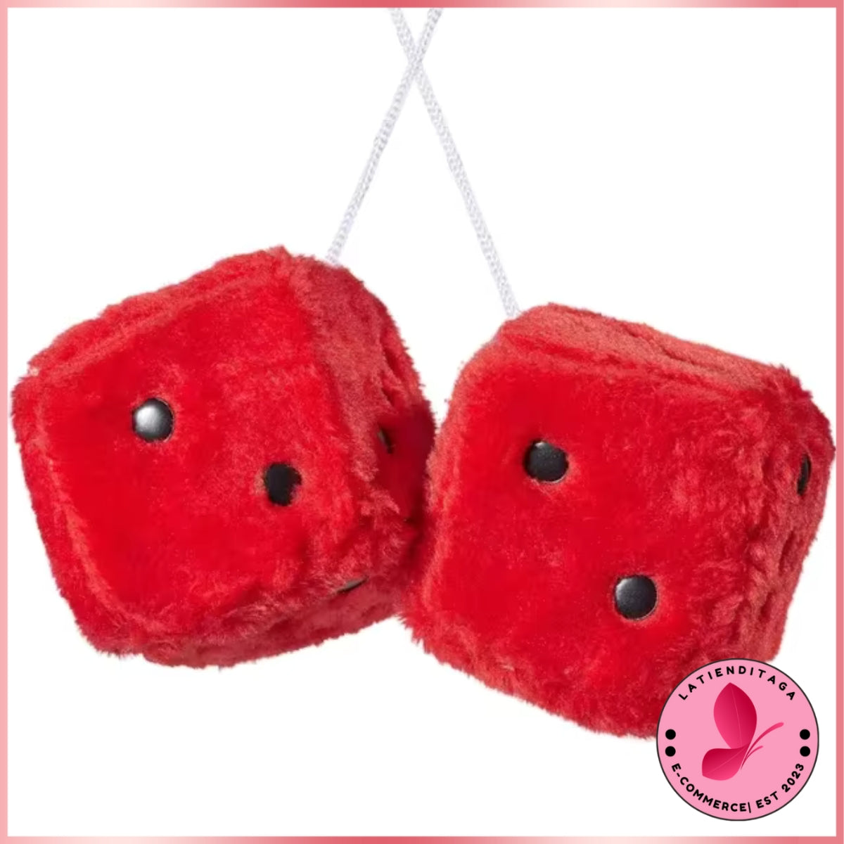 LATIENDITAGA - Colgante de espejo cuadrado retro con forma de pareja de dados de peluche peludos con puntos para decoración de interiores de automóviles