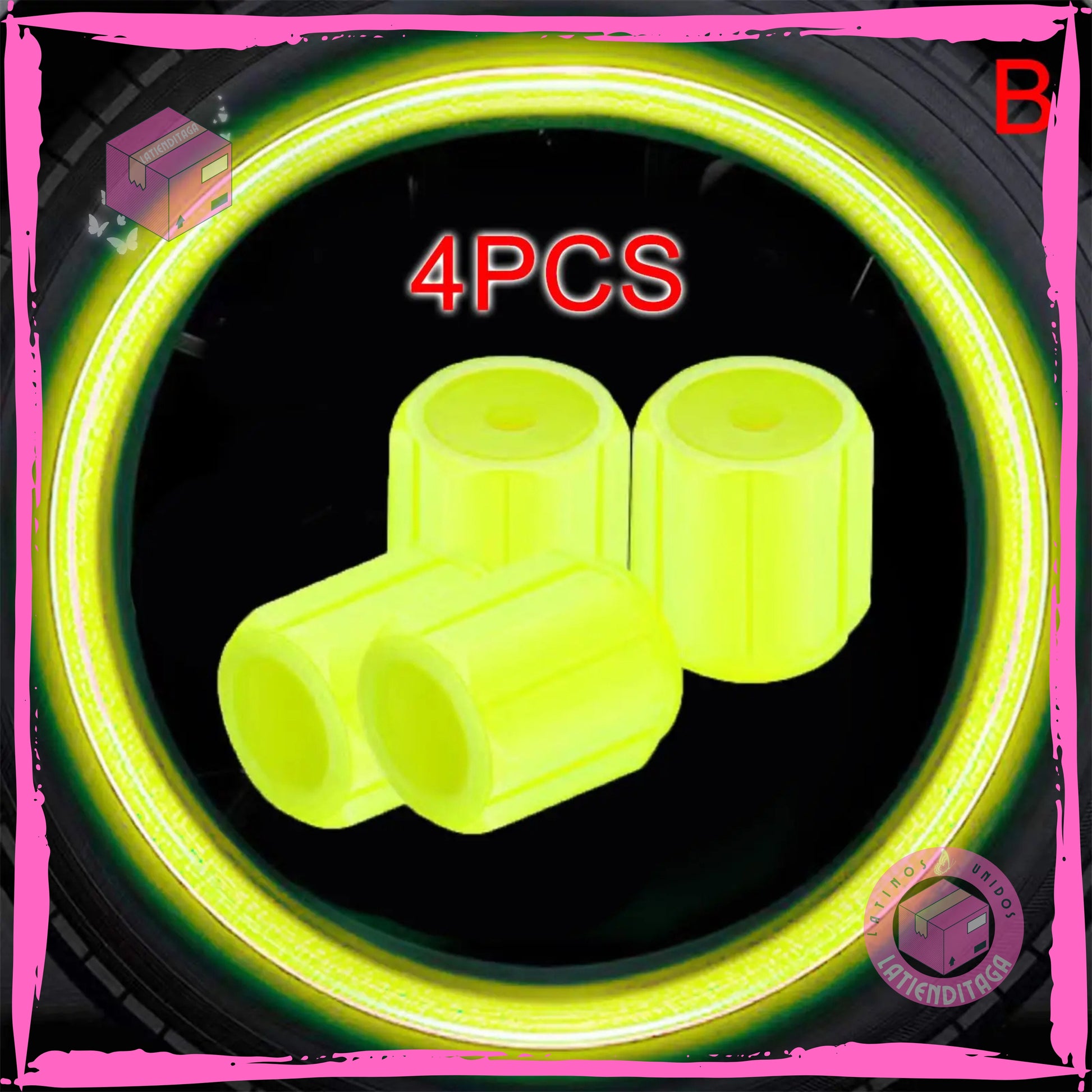 LATIENDITAGA - 4Pcs Luminous Tire Valve Caps - Hexagonal Shape for Car and Motorcycle, Fluorescent Night Glowing