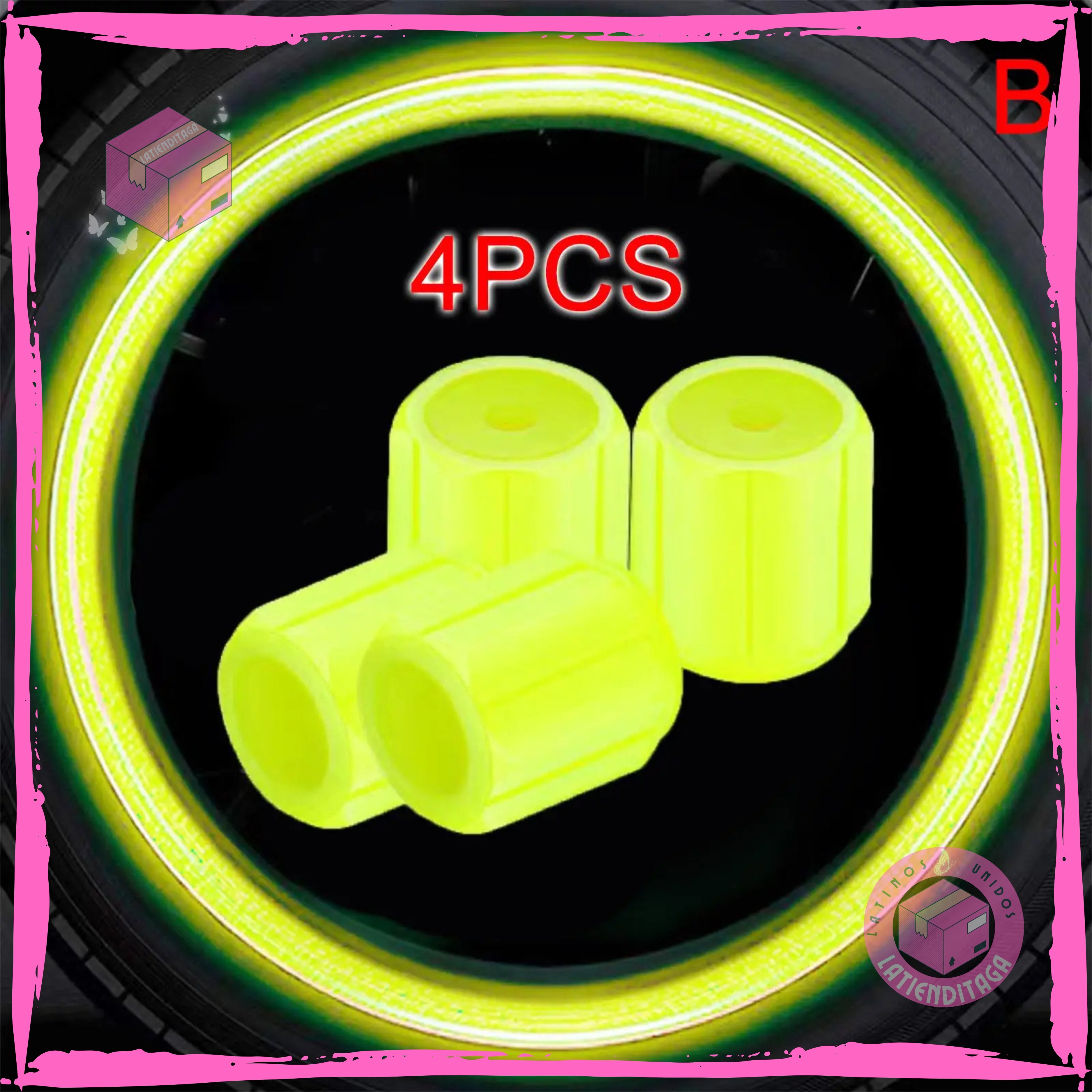 4Pcs Luminous Tire Valve Caps – Hexagonal, Night Glow for Car & Motorcycle