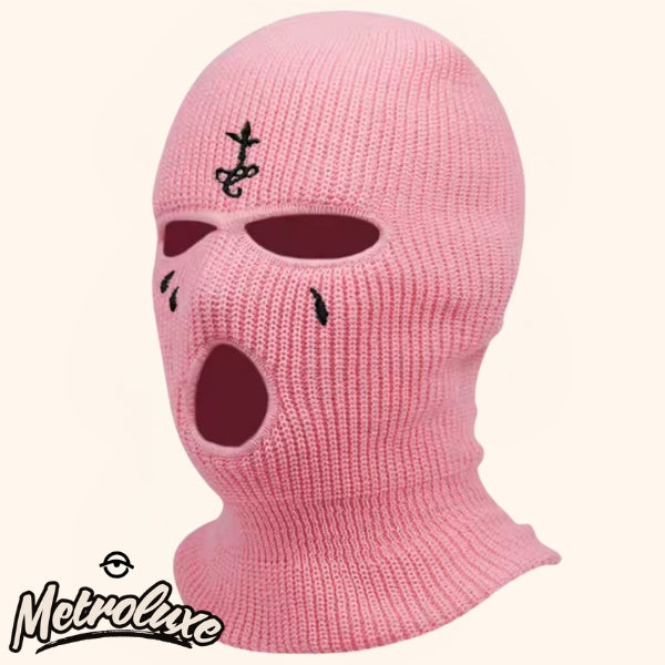 Cross Embroidery Ski Mask Winter Balaclava Hat 3-Hole Knitted Balaclava, Full Face & Neck Warm