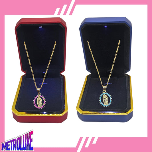 Divine Grace Virgin Mary Necklace | 18K Gold Plated Pendant with Luxury LED Light Gift Box