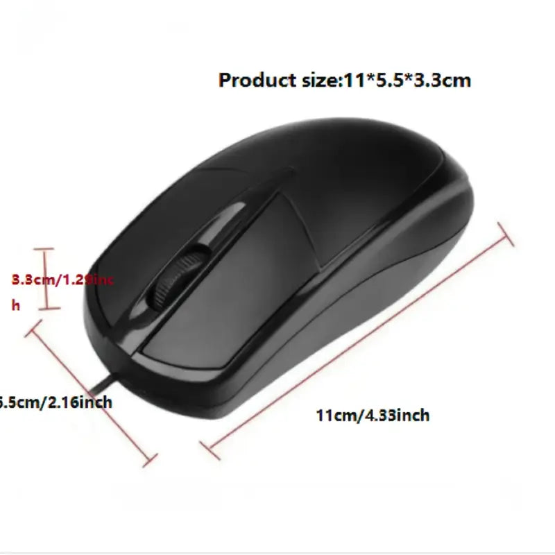 Ambidextrous USB Optical Mouse 1200DPI – PC, Laptop, No Battery Needed