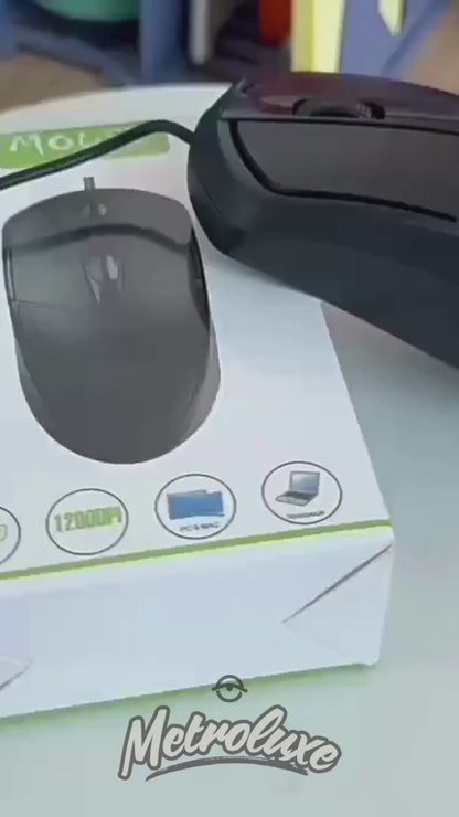 Ambidextrous USB Optical Mouse 1200DPI Wired for PC & Laptop – Black Compact