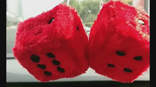 LATIENDITAGA - Retro Square Mirror Pendant Couple Furry Plush Dice With Dots for Car Interior Ornament Decoration